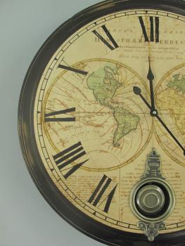 Wanduhr mit Pendel alte Weltkarte 60 cm
