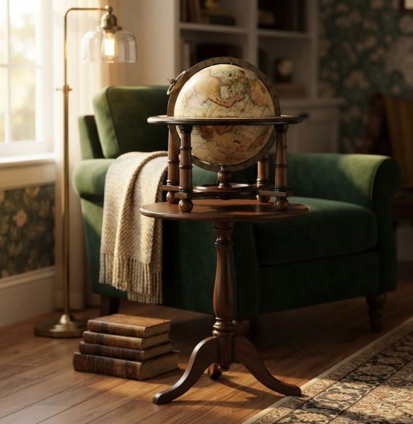 Seefahrer Erdkugel-Globus, French Finish unten im Wohnzimmer