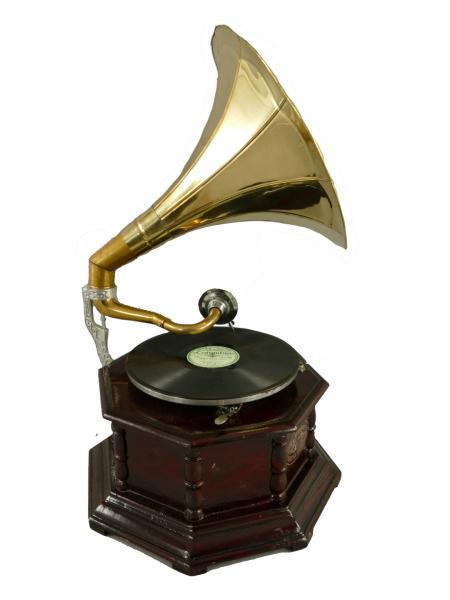 Wunderschönes funktionsfähiges 4 - Eckiges Grammophon zum Abspielen von alten Schellackplatten. offen