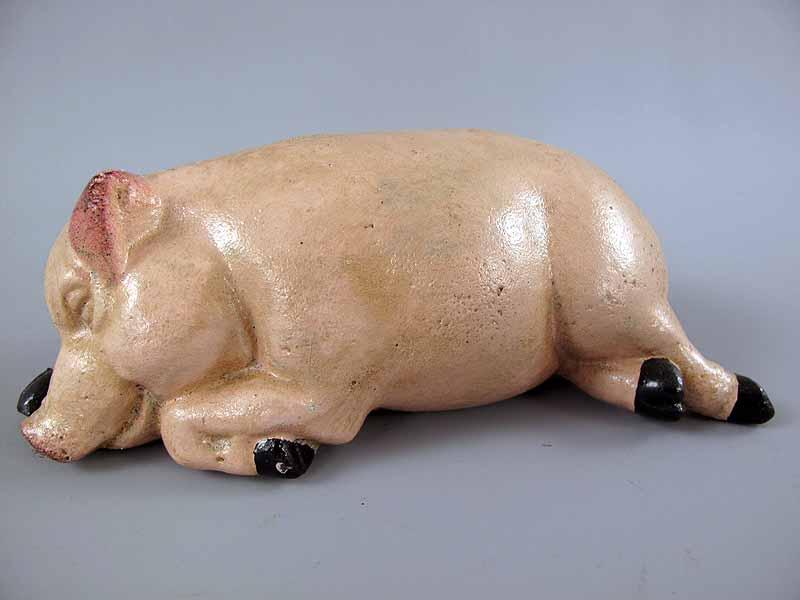 Rosa Sparschwein schlafend aus Eisen  oben