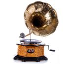 Wunderschönes 8 - eckiges Grammophon mit Schnitzereien und einen einzigartigen Trichter mit Ornamenten